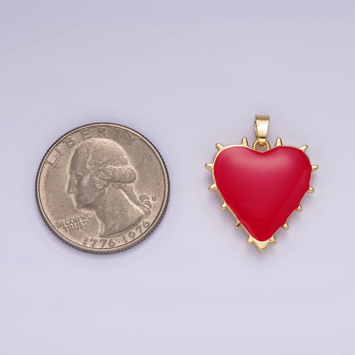 14K Gold Filled Double Sided Red Enamel Spiked Heart Pendant | AH052 - DLUXCA