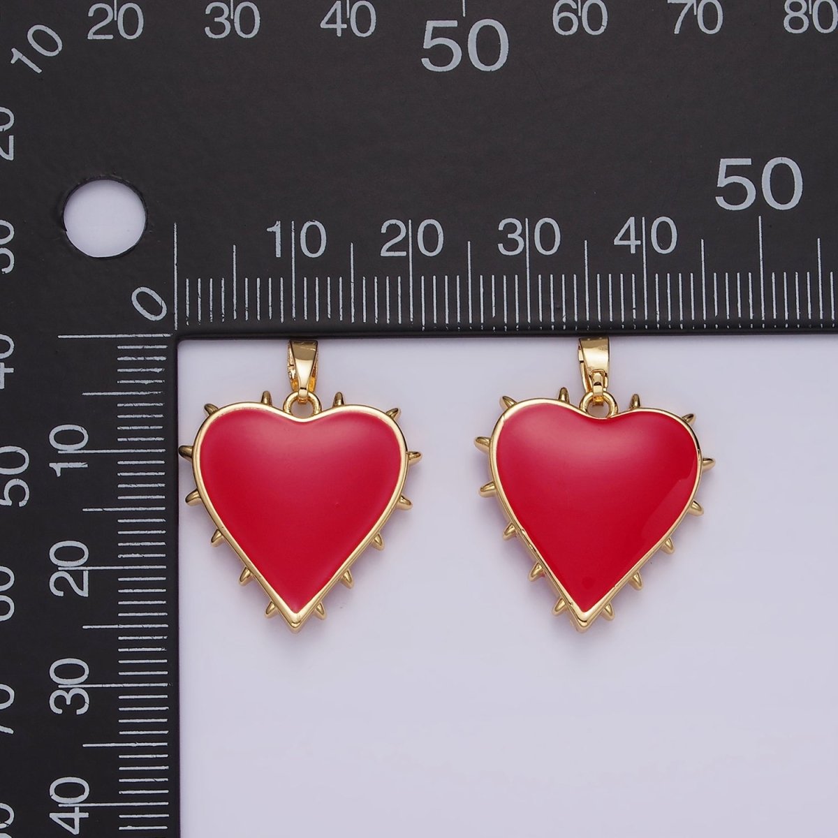 14K Gold Filled Double Sided Red Enamel Spiked Heart Pendant | AH052 - DLUXCA