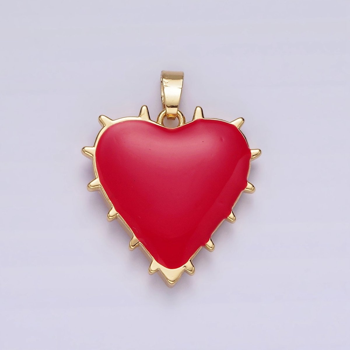 14K Gold Filled Double Sided Red Enamel Spiked Heart Pendant | AH052 - DLUXCA