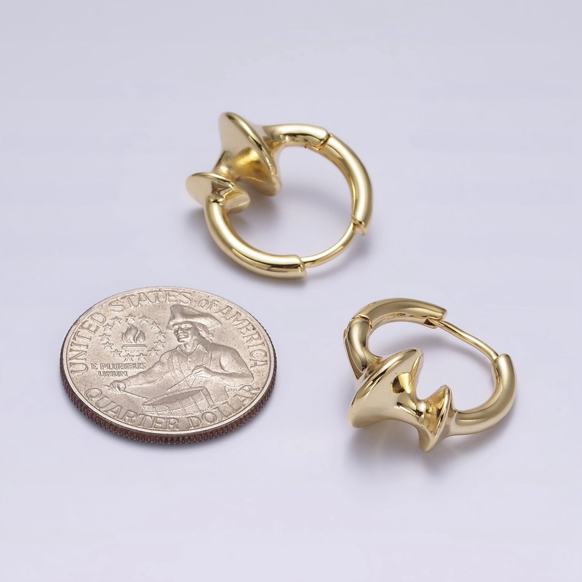 14K Gold Filled Double Sphere Geometric 20mm Huggie Earrings in Gold & Silver | AE819 AE820 - DLUXCA