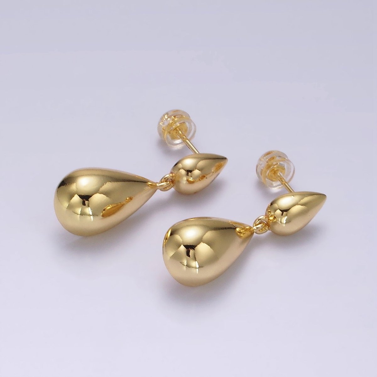14K Gold Filled Double Teardrop Dome Drop Stud Earrings in Gold & Silver | AE245 AE246 - DLUXCA