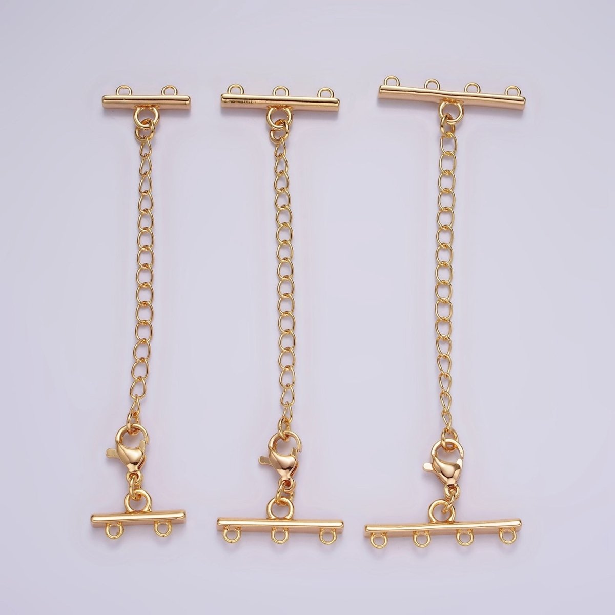 14K Gold Filled Double, Triple, Quadruple Multiple Layer Necklace Detangler Bar Lobster Clasps w. Extender Findings | Z-595 - Z-597 - DLUXCA