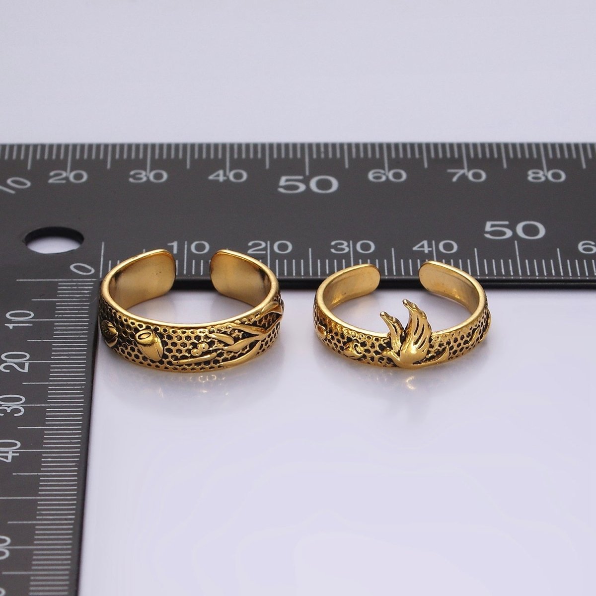 14K Gold Filled Dove Rose Flower Dotted Ring Set in Silver & Gold | P1066 O1067 - DLUXCA