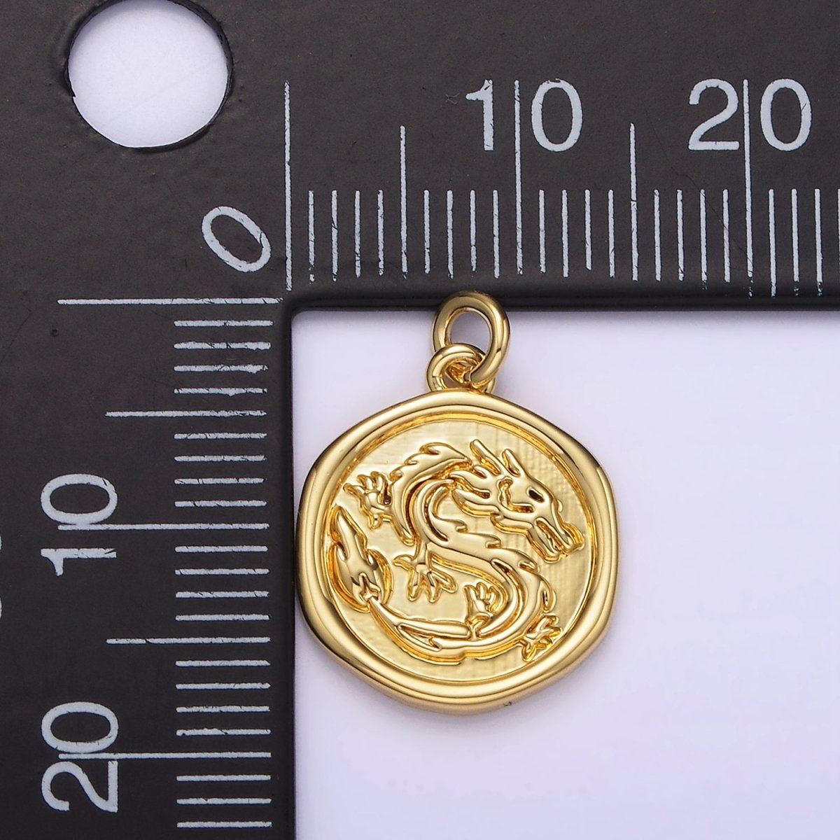 14K Gold Filled Dragon Zodiac Animal Stamped Round Charm | AG282 - DLUXCA