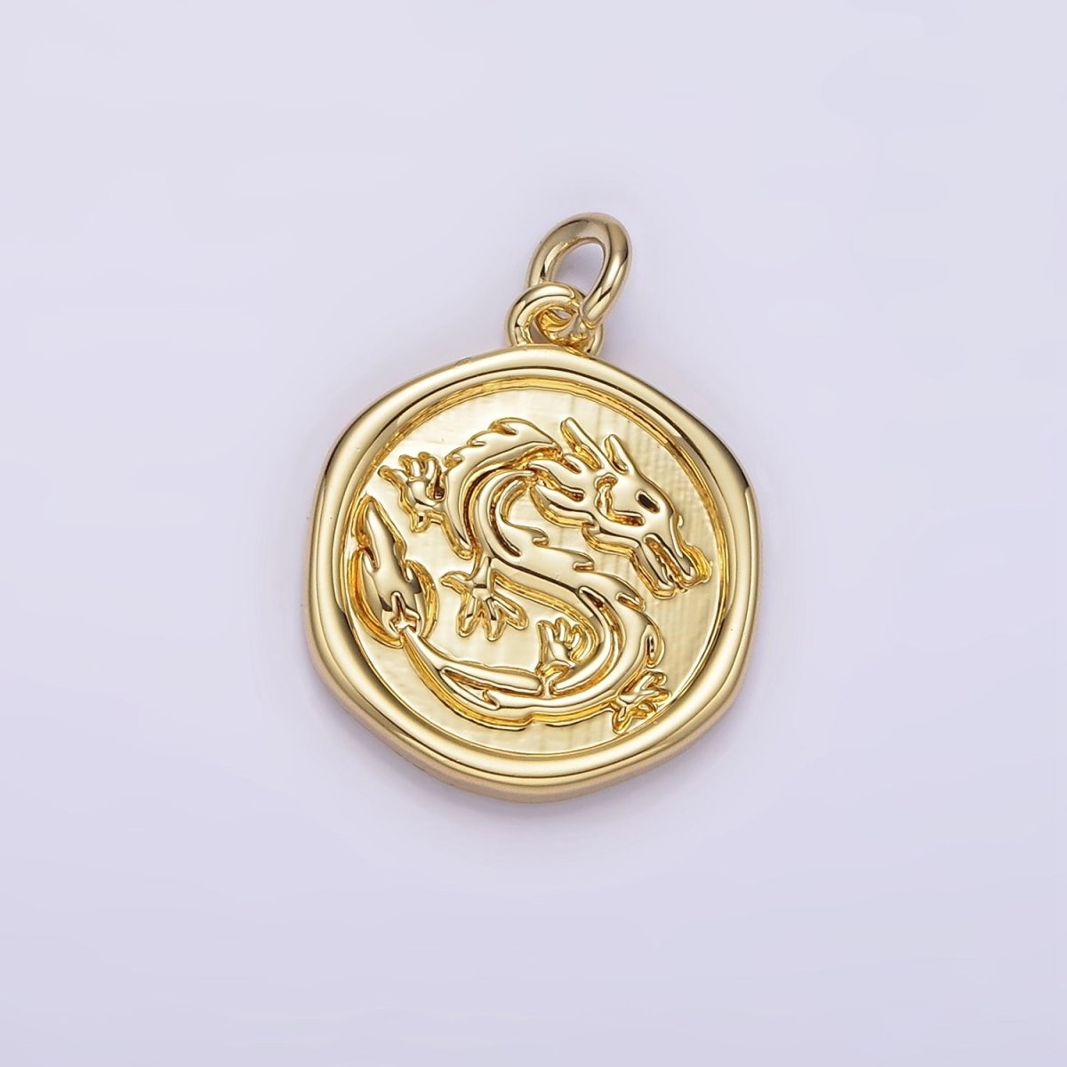 14K Gold Filled Dragon Zodiac Animal Stamped Round Charm | AG282 - DLUXCA