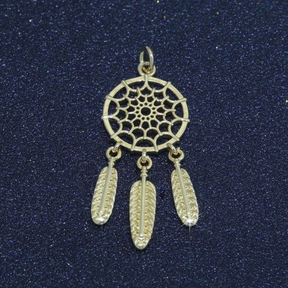 14K Gold Filled Dream Catcher Charm Necklace Pendant Boho Charm for Jewelry Making Feather Indian Bohemian Inspired M-691 - DLUXCA