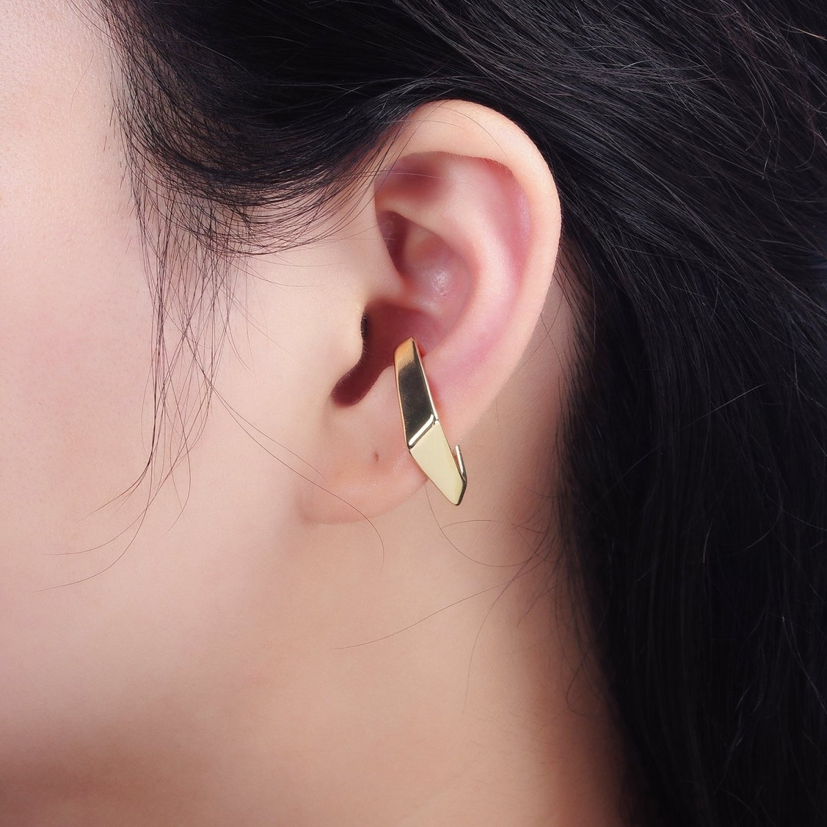 14K Gold Filled Edged Rhombus Geometric Modern Statement Ear Cuff Earrings | AI154 - DLUXCA