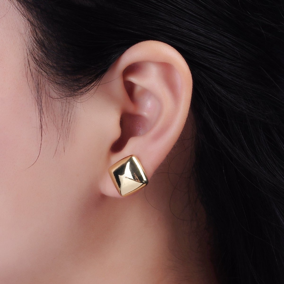 14K Gold Filled Edged Square Rhombus Dome Minimalist Stud Earrings | V298 - DLUXCA