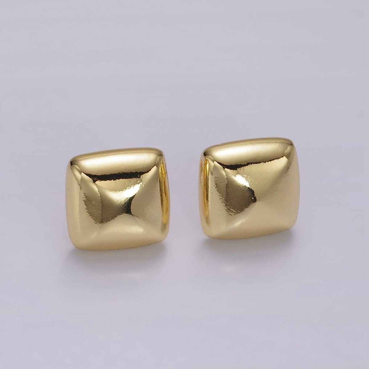 14K Gold Filled Edged Square Rhombus Dome Minimalist Stud Earrings | V298 - DLUXCA