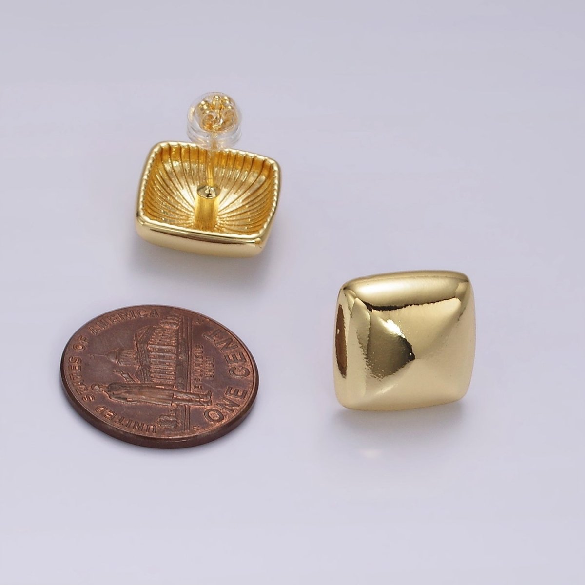 14K Gold Filled Edged Square Rhombus Dome Minimalist Stud Earrings | V298 - DLUXCA