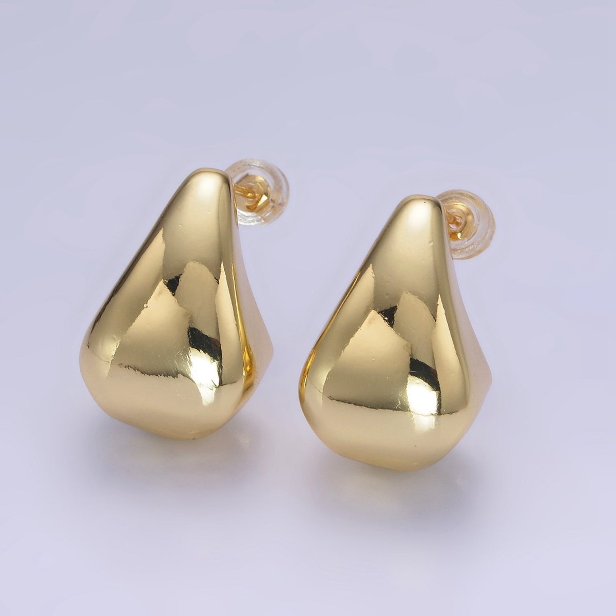 14K Gold Filled Edged Teardrop C-Shaped Hoop Earrings in Gold & Silver | AB1144 AB1145 - DLUXCA