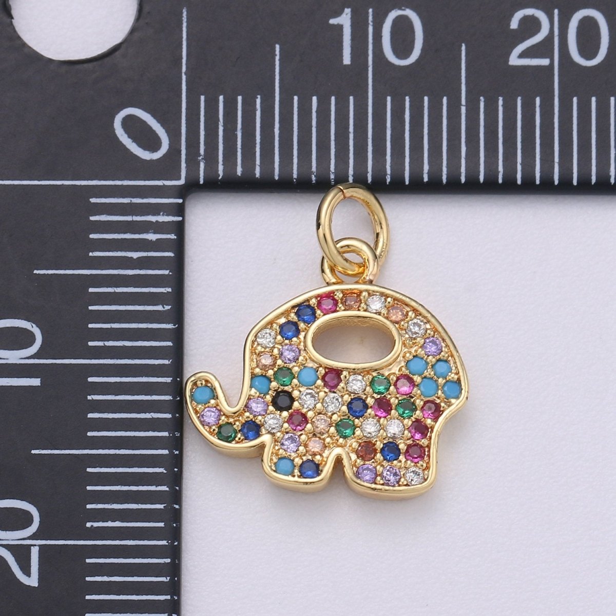 14k Gold Filled Elephant Charm Good Luck Charms, Micro Pave Deity Charm, CZ Gold Colorful Charm, Wisdom Charm Dainty Jewelry SupplyC-575 - DLUXCA