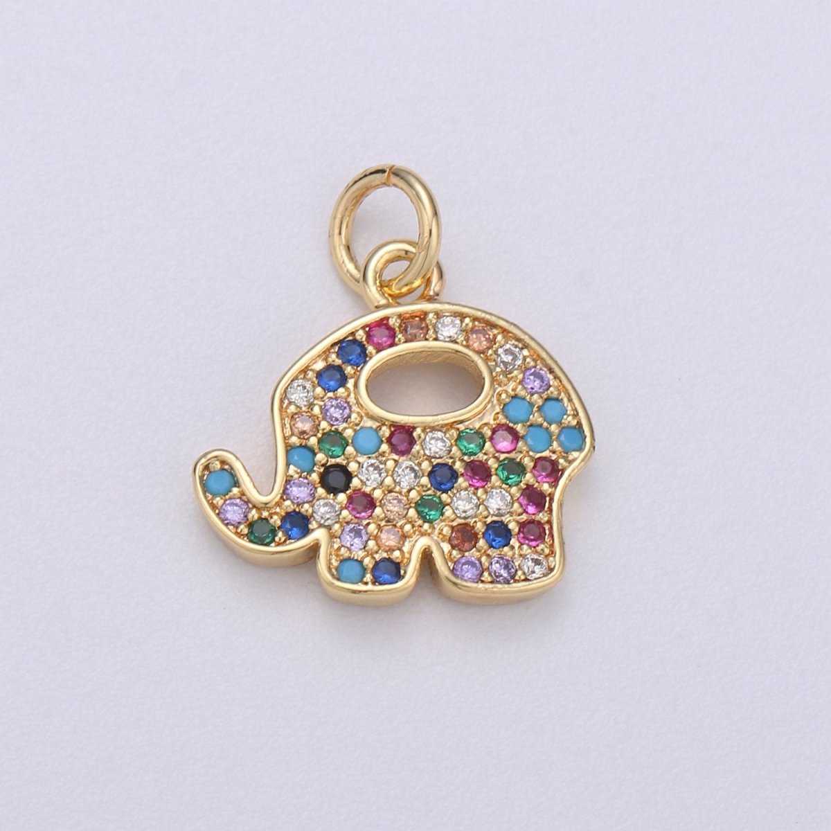 14k Gold Filled Elephant Charm Good Luck Charms, Micro Pave Deity Charm, CZ Gold Colorful Charm, Wisdom Charm Dainty Jewelry SupplyC-575 - DLUXCA