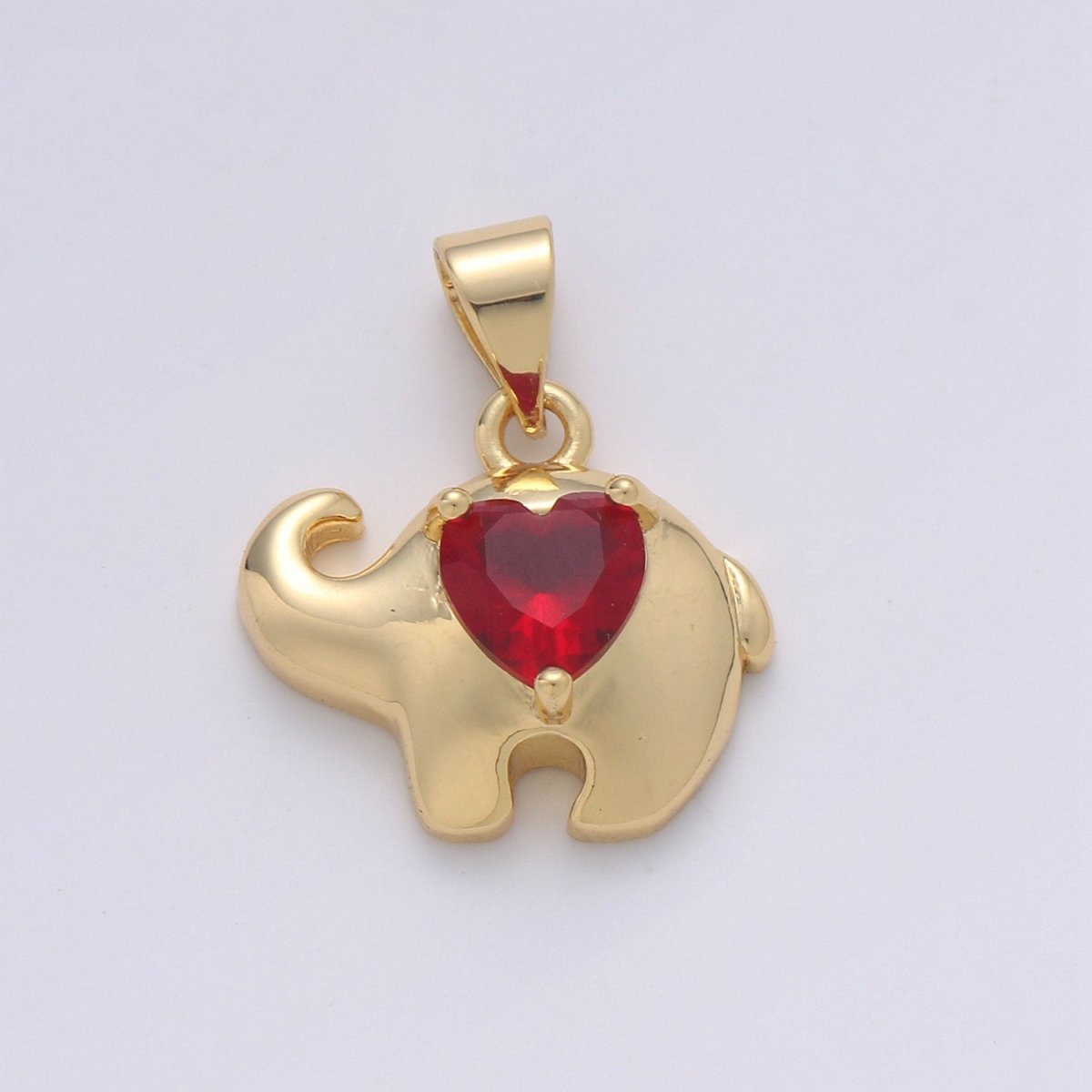 14k Gold Filled Elephant lined Ruby Heart Pendant Charm , Elephant with red bead Pendant Charm, Gold Filled Pendant, For DIY Jewelry I-853 - DLUXCA