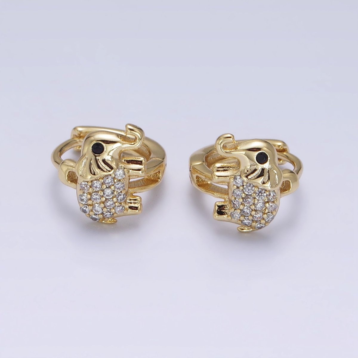 14K Gold Filled Elephant Micro Paved CZ Cartilage Huggie Earrings | AD1383 - DLUXCA