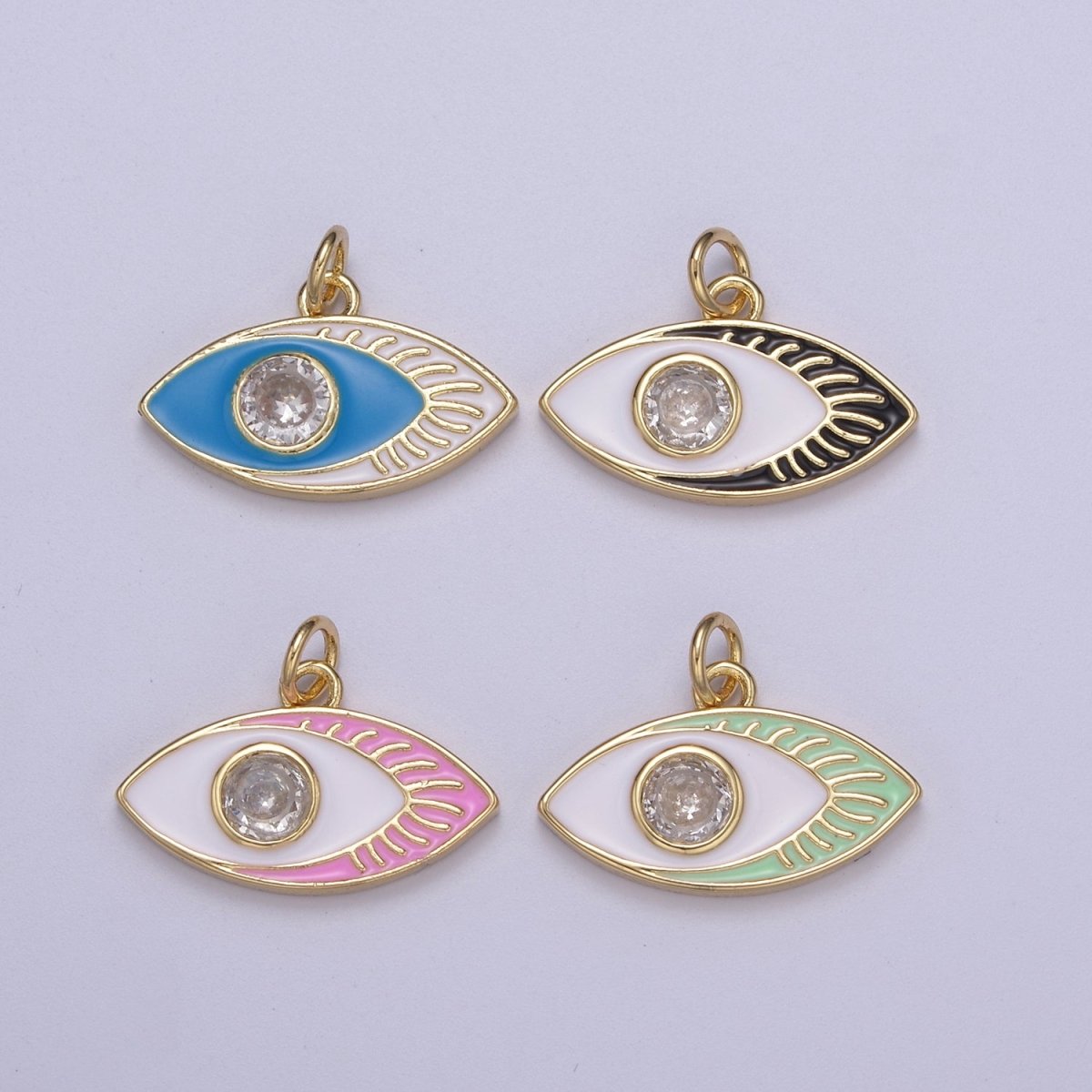 14K Gold Filled Enamel Evil Eye Pendant, Evil Eye Charm, Enamel Charm, Micro-pavé CZ Eye Necklace, DIY Jewelry Accessory N-267 - N-270 - DLUXCA