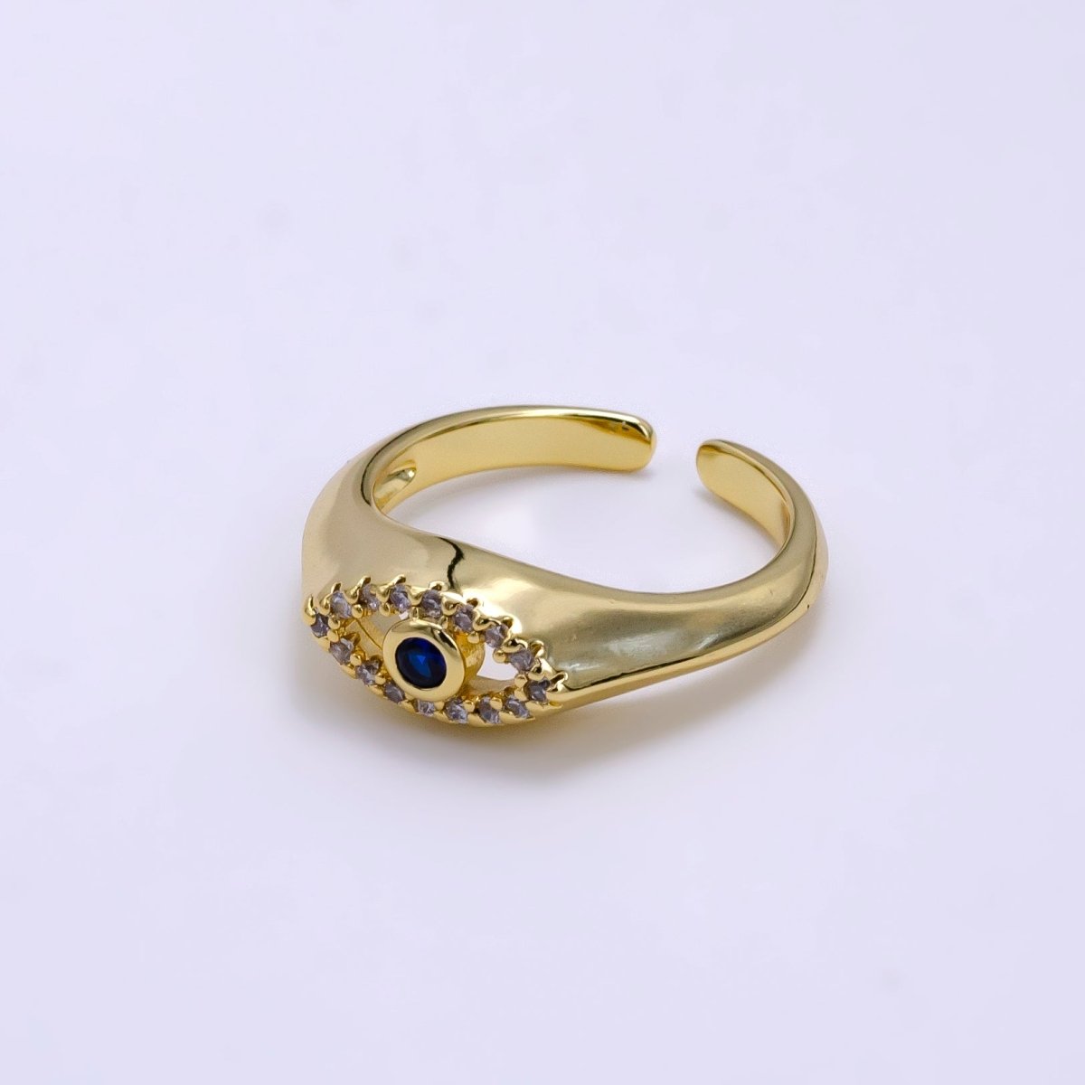 14K Gold Filled Evil Eye Blue Micro Paved Open CZ Signet Ring | O001 - DLUXCA