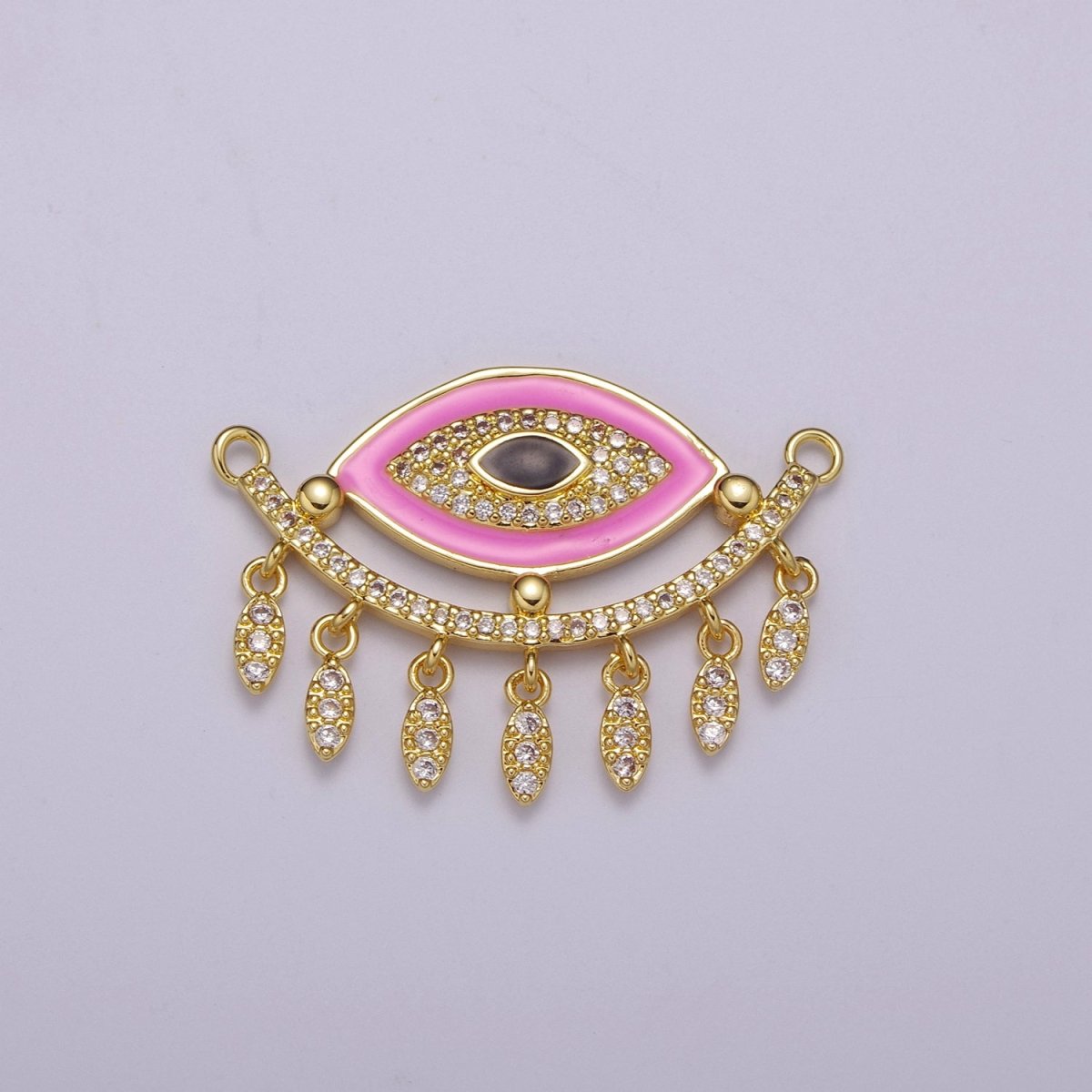 14K Gold Filled Evil Eye Charm Connector for Statement Jewelry Micro Pave Eye Link Connector for Necklace F-904~F-908 - DLUXCA