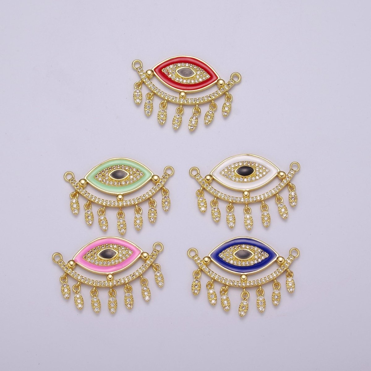 14K Gold Filled Evil Eye Charm Connector for Statement Jewelry Micro Pave Eye Link Connector for Necklace F-904~F-908 - DLUXCA