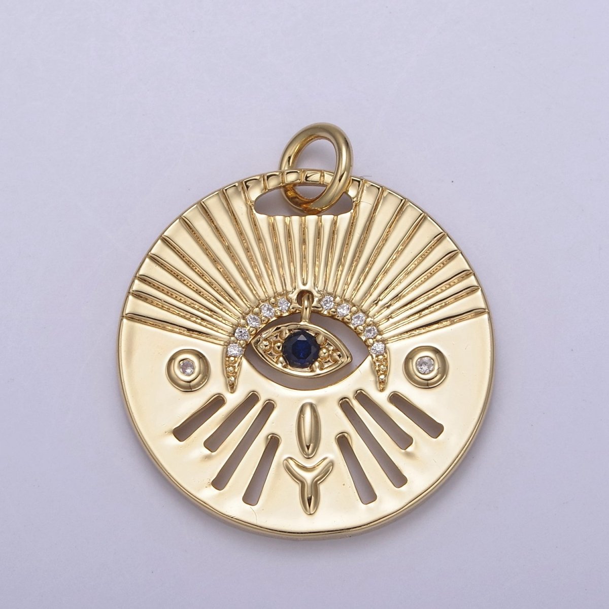 14K Gold Filled Evil Eye Charm, Gold Disc Evil Eye Pendant, Cubic Medallion Coin Charm, Amulet Talisman Pendant N-763 N-764 - DLUXCA