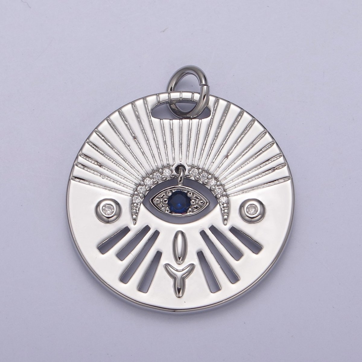 14K Gold Filled Evil Eye Charm, Gold Disc Evil Eye Pendant, Cubic Medallion Coin Charm, Amulet Talisman Pendant N-763 N-764 - DLUXCA