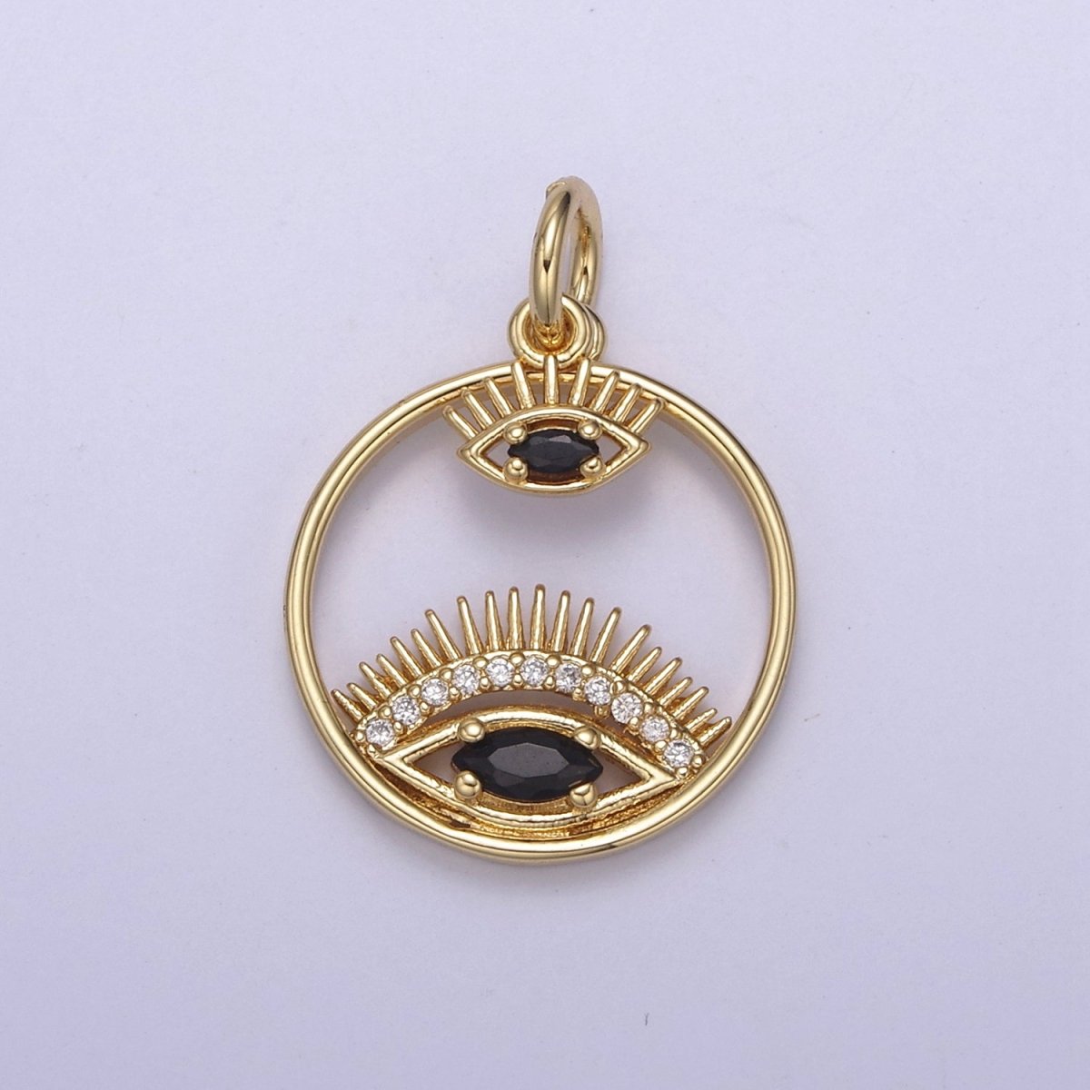 14K Gold Filled Evil Eye Charm Gold Disc Evil Eye Pendant, Cubic Medallion Coin, Double Eye Charm, Micro Pave Necklace Charm N-695 - N-698 - DLUXCA