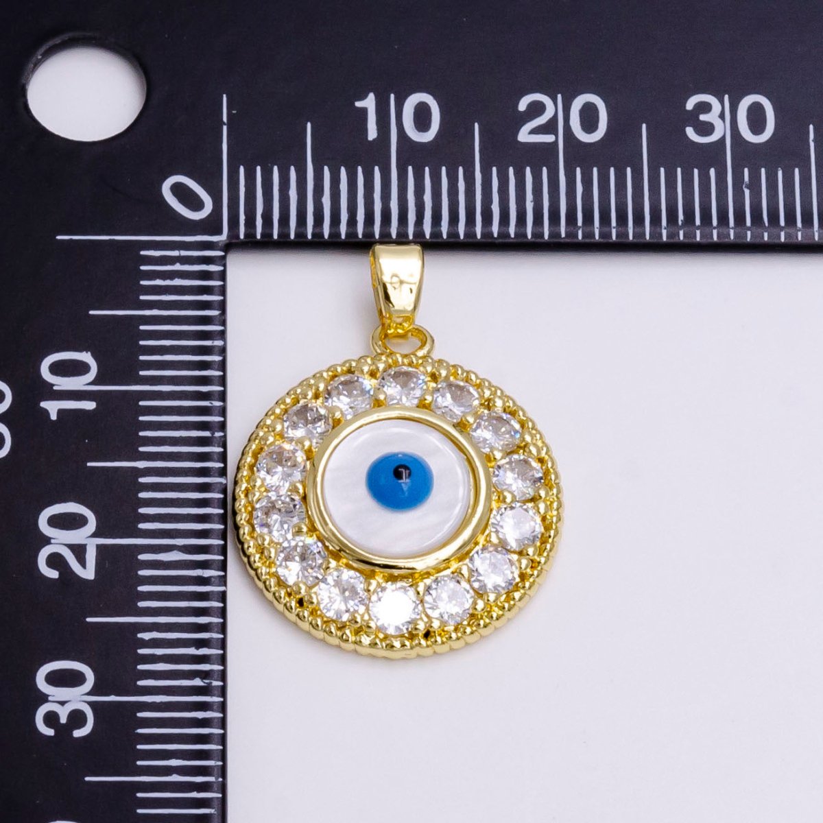 14K Gold Filled Evil Eye Clear Micro Paved CZ Lined Braided Round Pendant | N1463 - DLUXCA