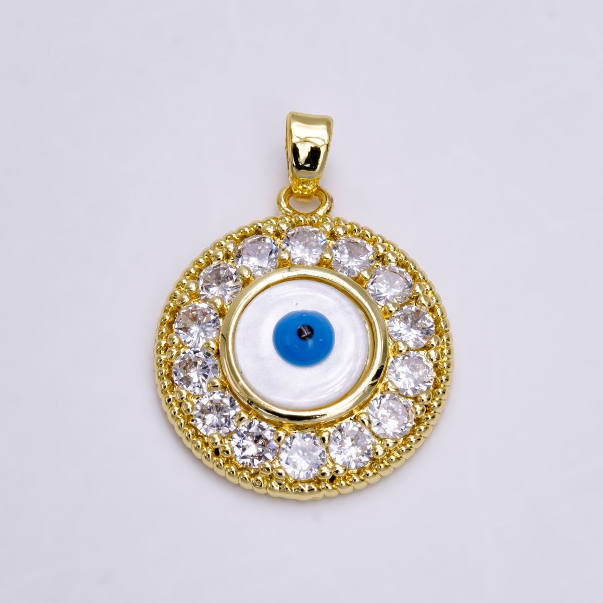 14K Gold Filled Evil Eye Clear Micro Paved CZ Lined Braided Round Pendant | N1463 - DLUXCA