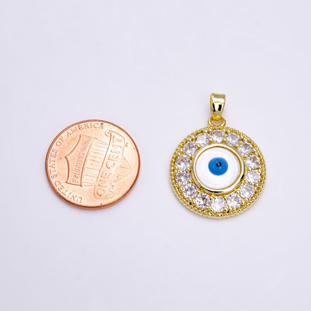 14K Gold Filled Evil Eye Clear Micro Paved CZ Lined Braided Round Pendant | N1463 - DLUXCA