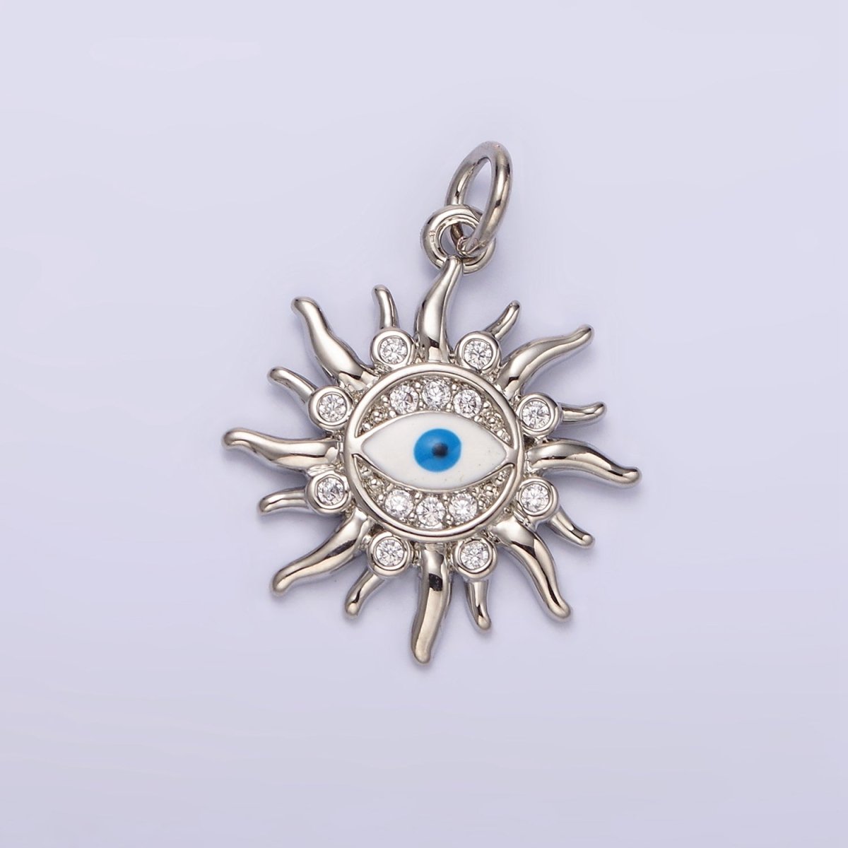 14K Gold Filled Evil Eye CZ Dotted Celestial Sun Charm in Gold & Silver | N1159 N1160 - DLUXCA