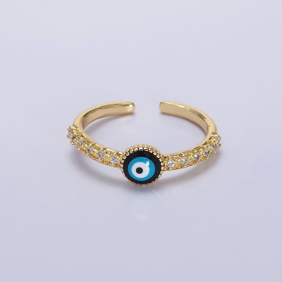 14K Gold Filled Evil Eye Enamel Clear CZ Lined Adjustable Ring | O-596 - DLUXCA