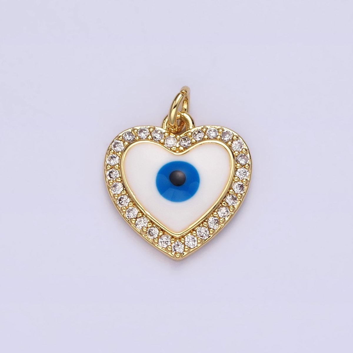 14K Gold Filled Evil Eye Enamel Clear Micro Paved CZ Heart Charm | N1021 - DLUXCA