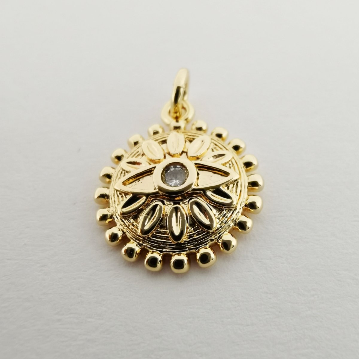 14K Gold Filled Evil Eye Flower Dotted Outline Round Charm C-011 - DLUXCA