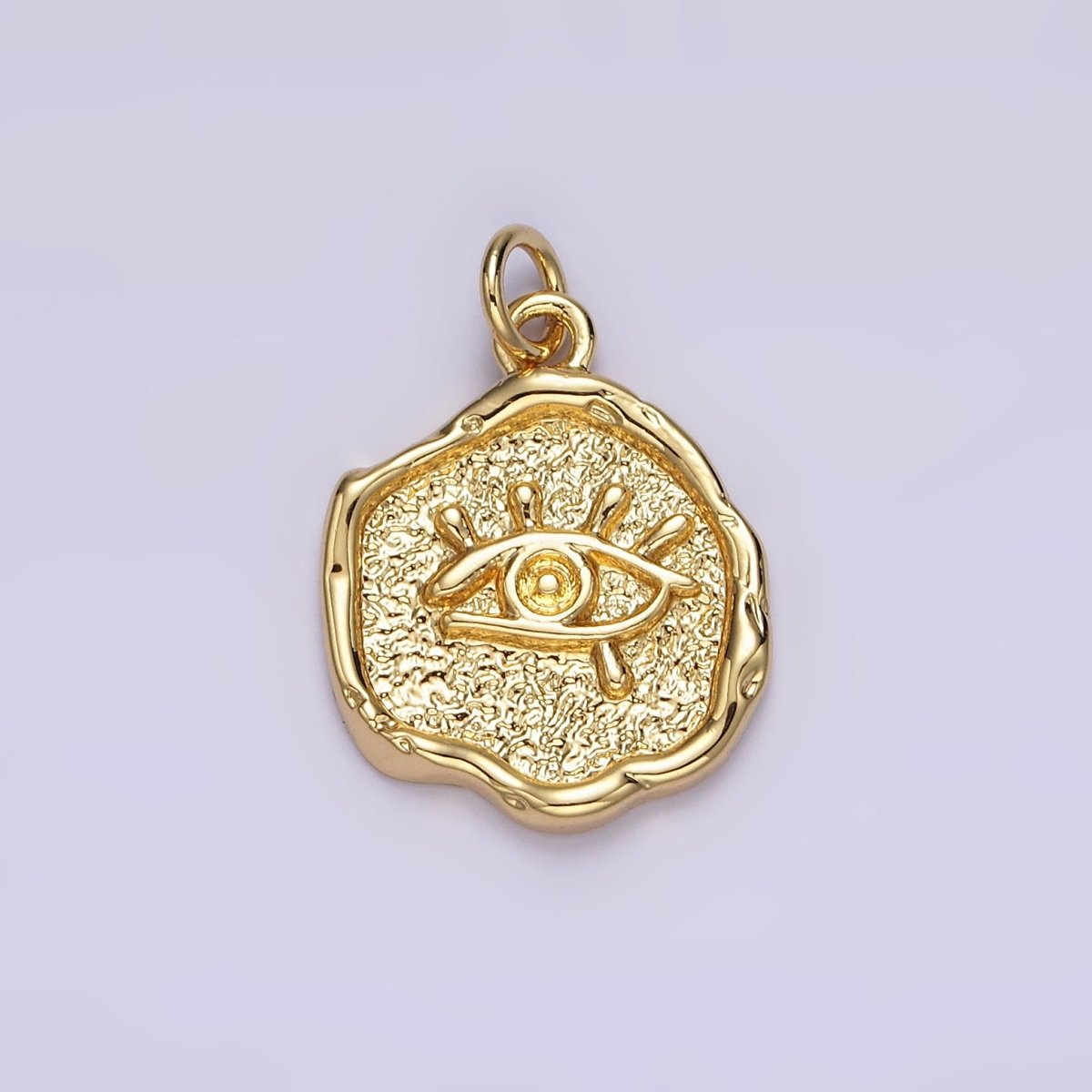 14K Gold Filled Evil Eye Hammered Textured Stamped Round Charm | N1035 - DLUXCA