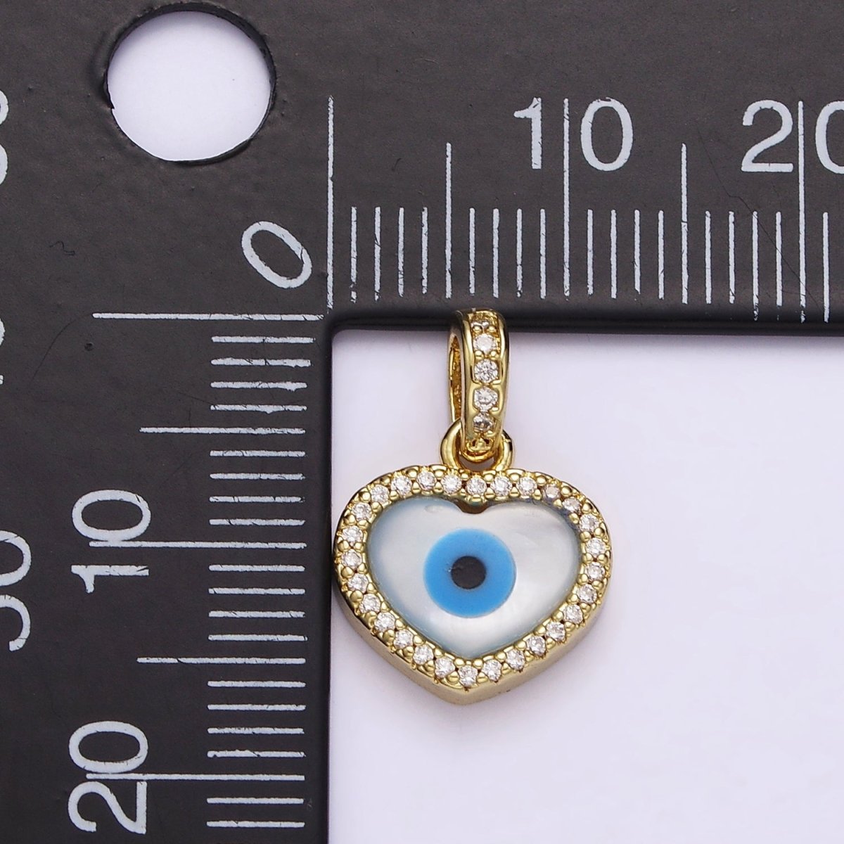 14K Gold Filled Evil Eye Heart Micro Paved CZ Bail Pendant | AA549 - DLUXCA