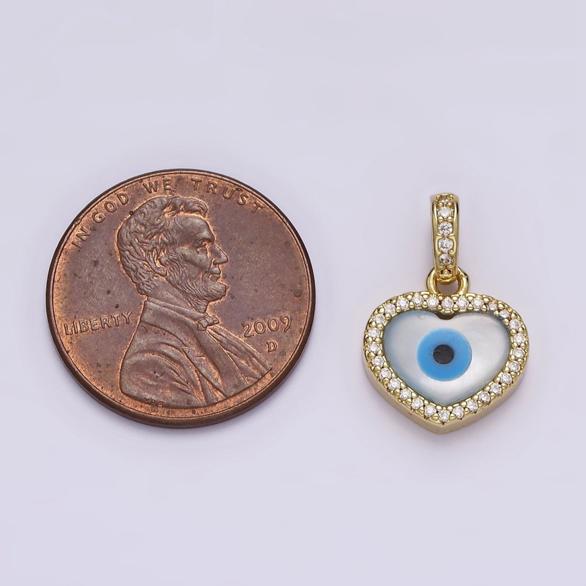 14K Gold Filled Evil Eye Heart Micro Paved CZ Bail Pendant | AA549 - DLUXCA