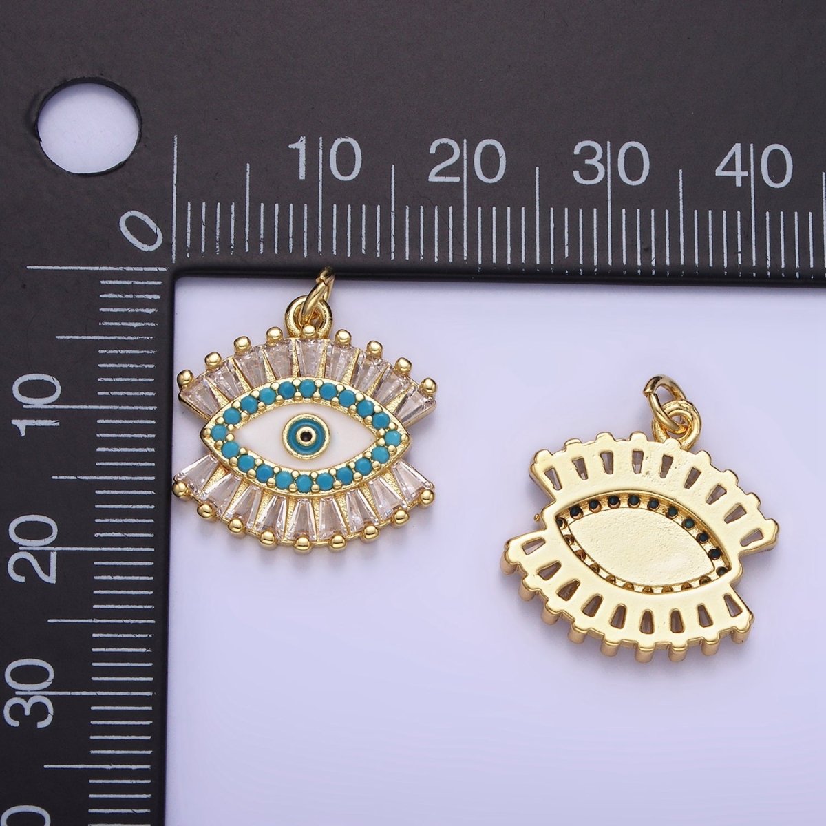 14K Gold Filled Evil Eye Micro Paved Baguette CZ Eye Charm | W505 - DLUXCA