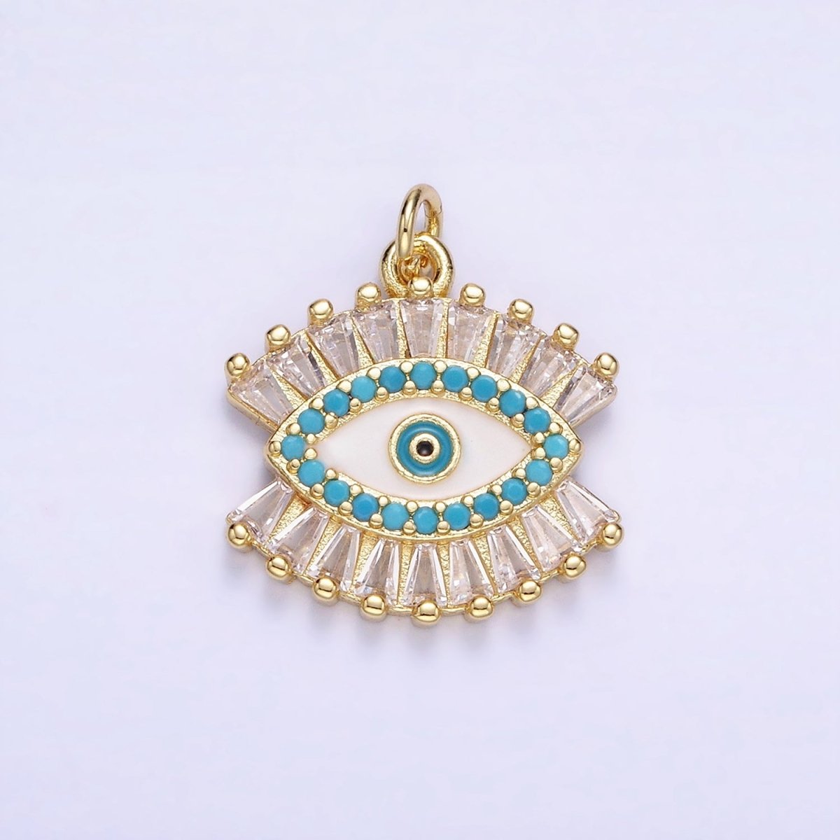 14K Gold Filled Evil Eye Micro Paved Baguette CZ Eye Charm | W505 - DLUXCA