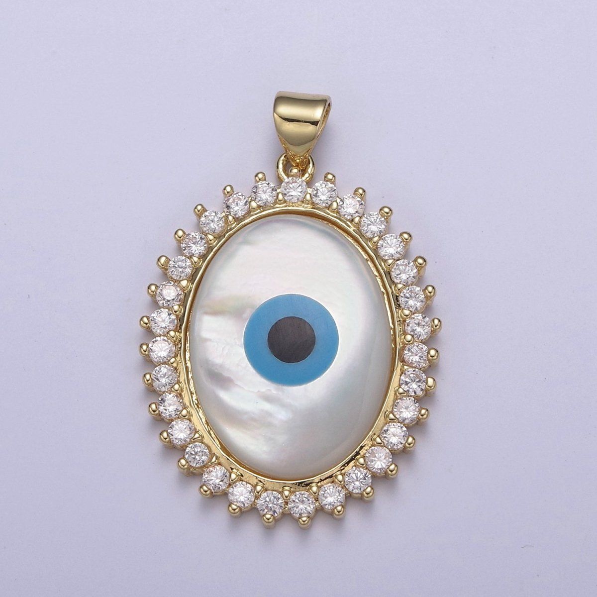 14K Gold Filled Evil Eye Pendant With Shell Pearl Encrusted with Clear Cubic Zirconia CZ, Eye of Ra Pendant For DIY Jewelry Necklace Making H-831 - DLUXCA