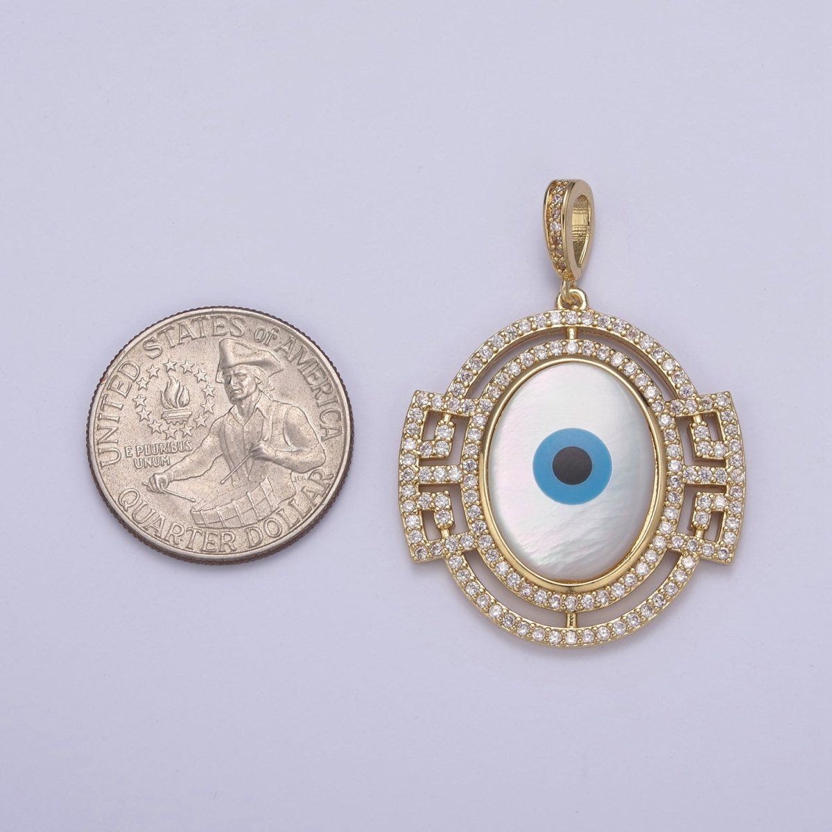 14K Gold Filled Evil Eye Pendant With Shell Pearl Encrusted with Clear Cubic Zirconia CZ Talisman Amulet Pendant For DIY Jewelry Necklace Making H-829 - DLUXCA