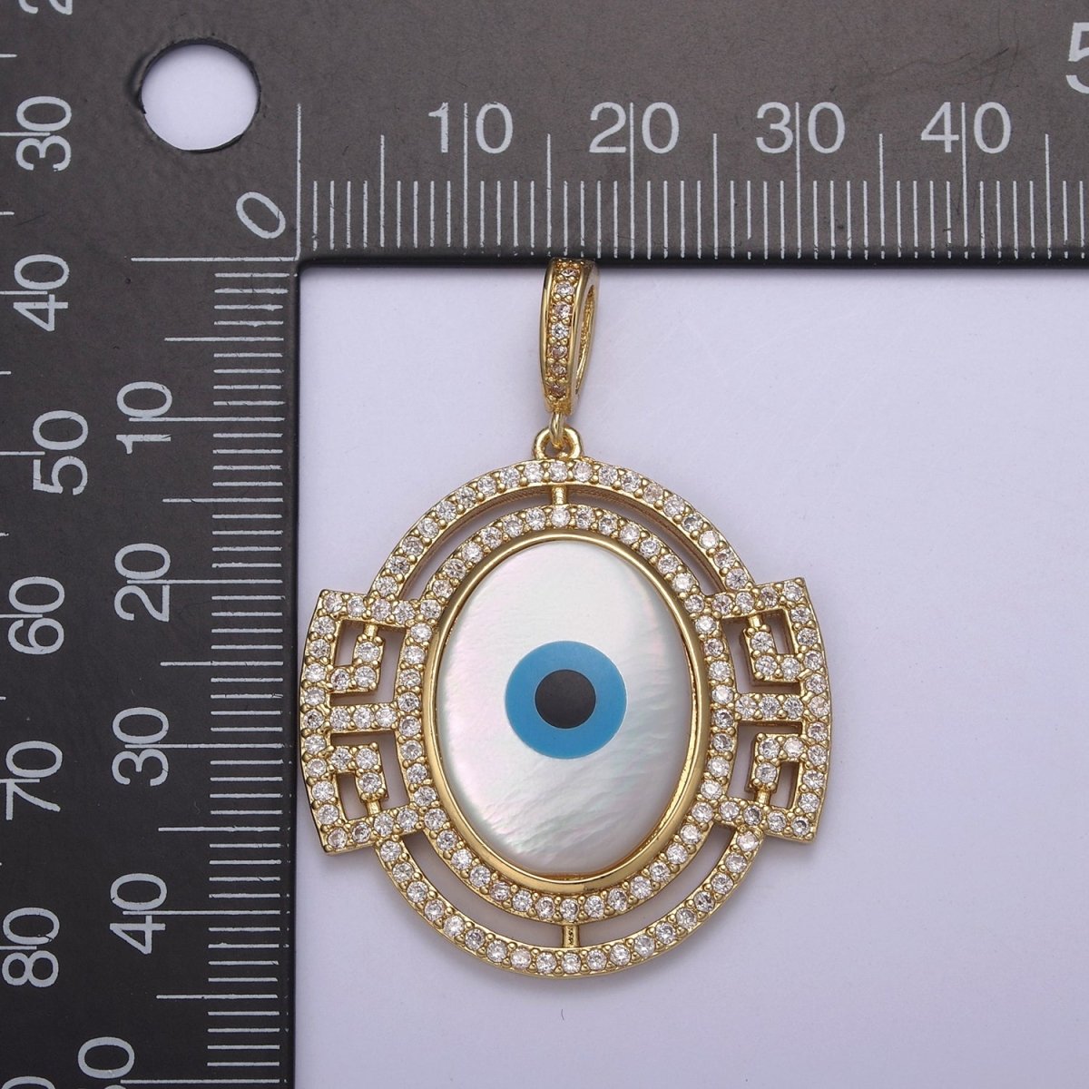 14K Gold Filled Evil Eye Pendant With Shell Pearl Encrusted with Clear Cubic Zirconia CZ Talisman Amulet Pendant For DIY Jewelry Necklace Making H-829 - DLUXCA