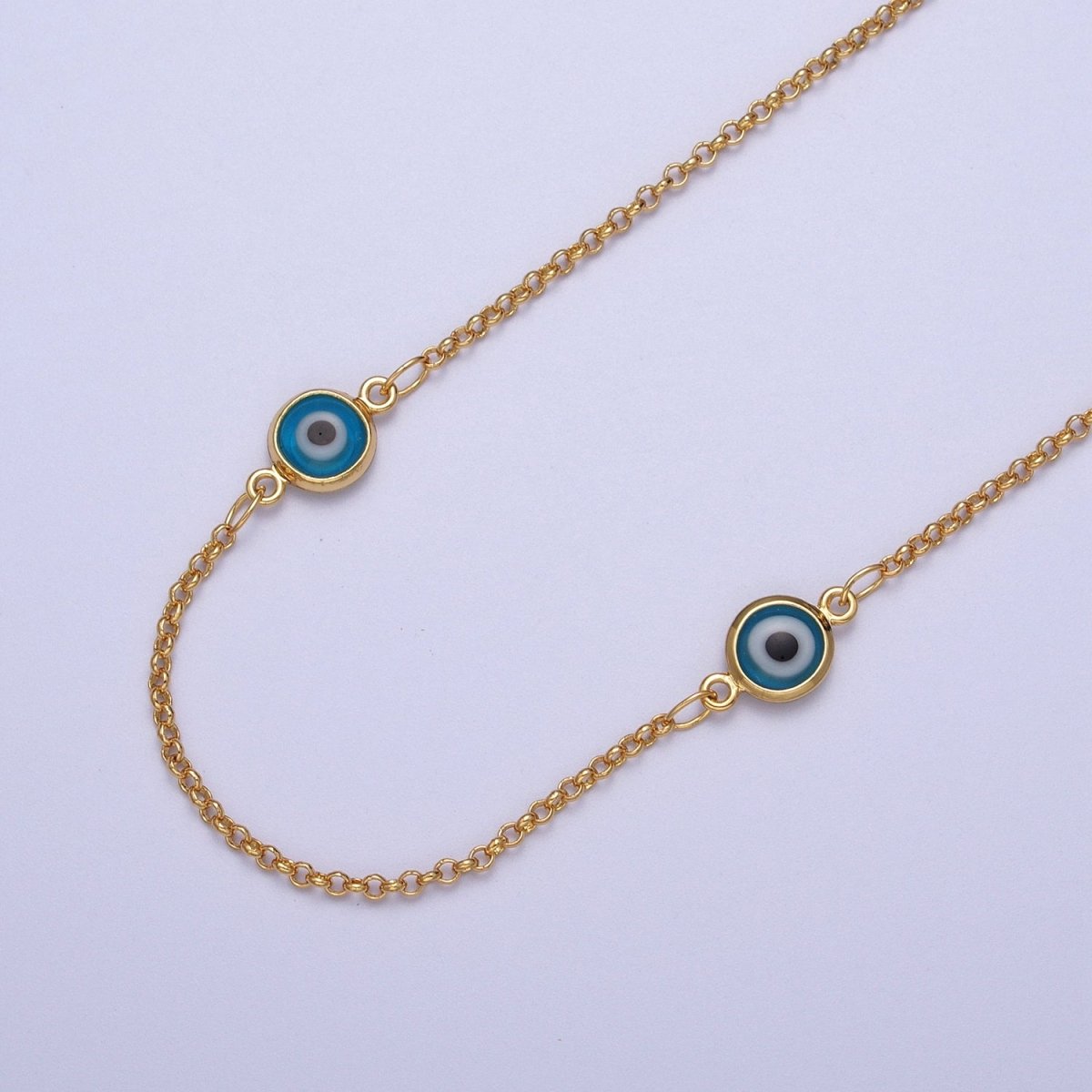 14k Gold Filled Evil Eye Satellite Chain by Yard Enamel Evil Eye Beaded Satellite Chain Jewelry Making Supply Amulet Body Jewelry Component | ROLL-1211 Clearance Pricing - DLUXCA