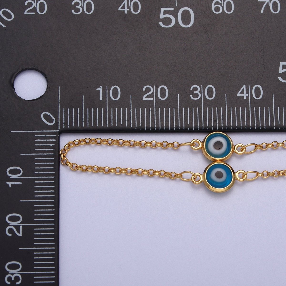 14k Gold Filled Evil Eye Satellite Chain by Yard Enamel Evil Eye Beaded Satellite Chain Jewelry Making Supply Amulet Body Jewelry Component | ROLL-1211 Clearance Pricing - DLUXCA