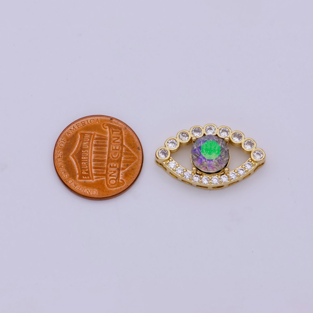 14K Gold Filled Evil Eye Slider Beads, Rainbow CZ Evil Eye Charm Beads for Bracelet Necklace Jewelry Supplies B-108 B-708 - DLUXCA
