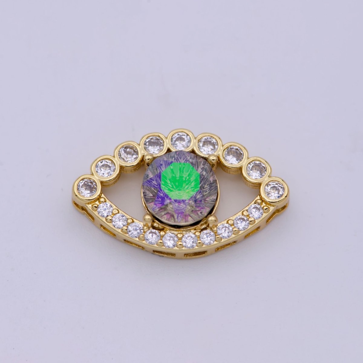 14K Gold Filled Evil Eye Slider Beads, Rainbow CZ Evil Eye Charm Beads for Bracelet Necklace Jewelry Supplies B-108 B-708 - DLUXCA