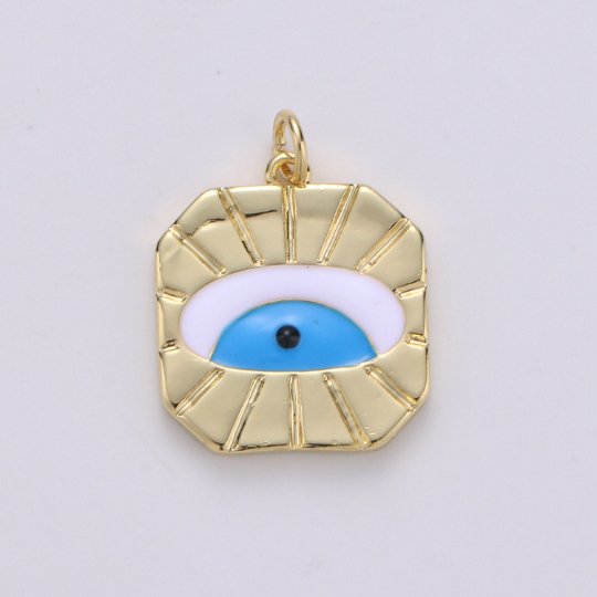 14k Gold Filled Evil Eye Sunburst Charm Greek Eye Charm for Necklace Bracelet Making Supply Enamel Evil Eye Jewelry Component, D-712 - DLUXCA