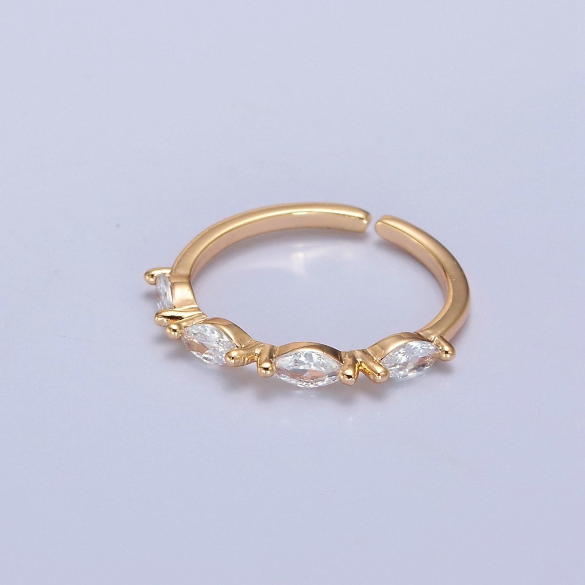 14K Gold Filled Eye Clear Marquise Lined Thin Gold Adjustable Stacking Ring | O-2150 - DLUXCA