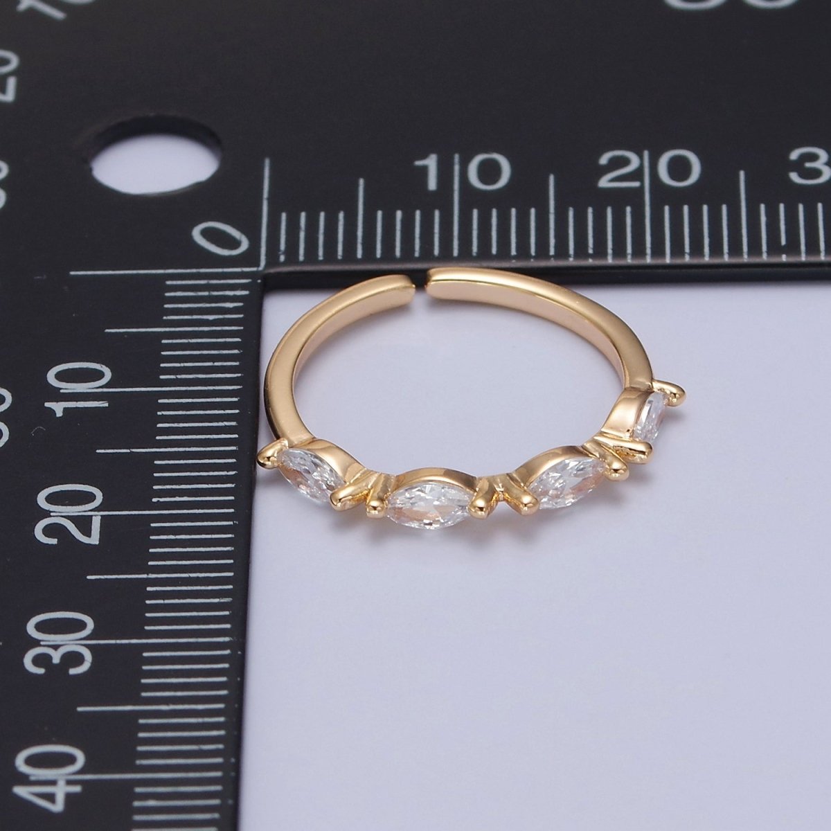 14K Gold Filled Eye Clear Marquise Lined Thin Gold Adjustable Stacking Ring | O-2150 - DLUXCA