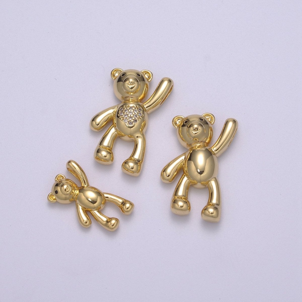 14k Gold Filled Family Daddy Mommy Teddy Bear Charm Dangle Pendant Hold My Hand Bear Hug Charm for Necklace Bracelet Supply M-746 - M-748 - DLUXCA