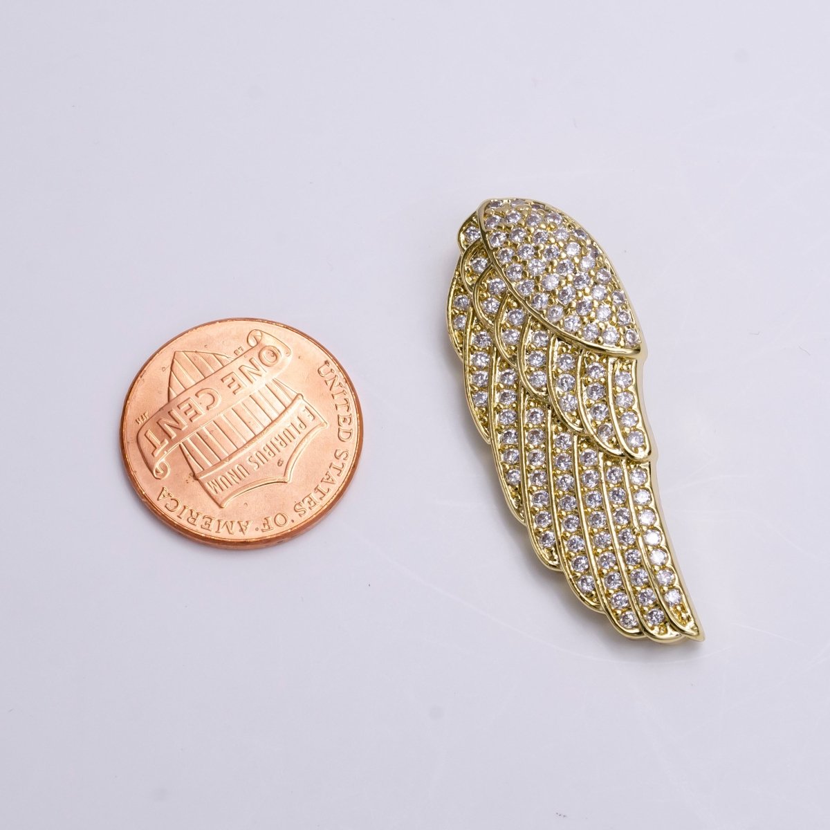 14K Gold Filled Feather Wings Micro Paved CZ Bail Pendant | AA542 - DLUXCA